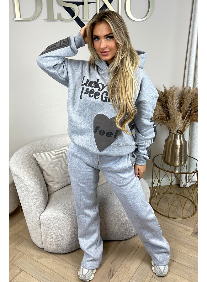 GREY MELANGE - 'LUCKY ME SET' - PREMIUM QUALITY HOODIE + JOGGER SET