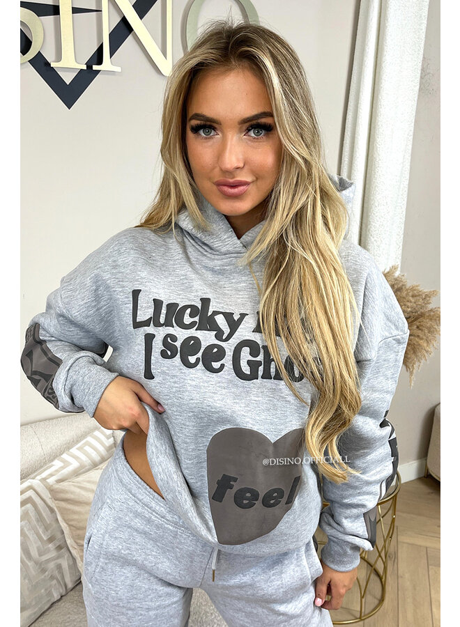 GREY MELANGE - 'LUCKY ME SET' - PREMIUM QUALITY HOODIE + JOGGER SET