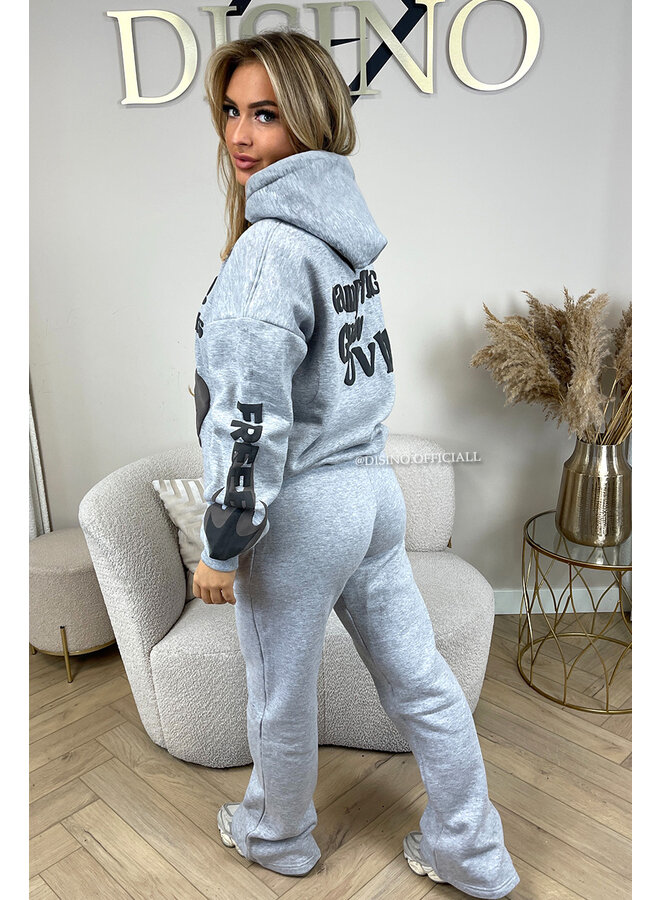 GREY MELANGE - 'LUCKY ME SET' - PREMIUM QUALITY HOODIE + JOGGER SET