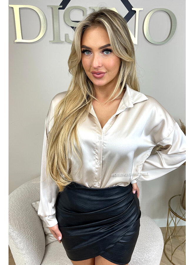 BEIGE - 'SASCHA BLOUSE' - SATIN OVERSIZED BLOUSE