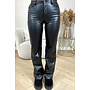 BLACK - 'LEAH' - STRETCH VEGAN LEATHER WIDE LEG JEANS - 9213