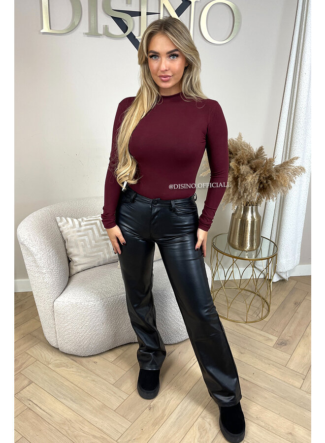 BLACK - 'LEAH' - STRETCH VEGAN LEATHER WIDE LEG JEANS - 9213