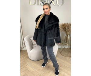 BLACK - 'DIVA COAT' - FLUFFY FAUX FUR OVERSIZED COAT - DISINO