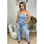 BLUE - 'DARCY' - ALL OVER DIAMONDS DENIM STRAPLESS JUMPSUIT