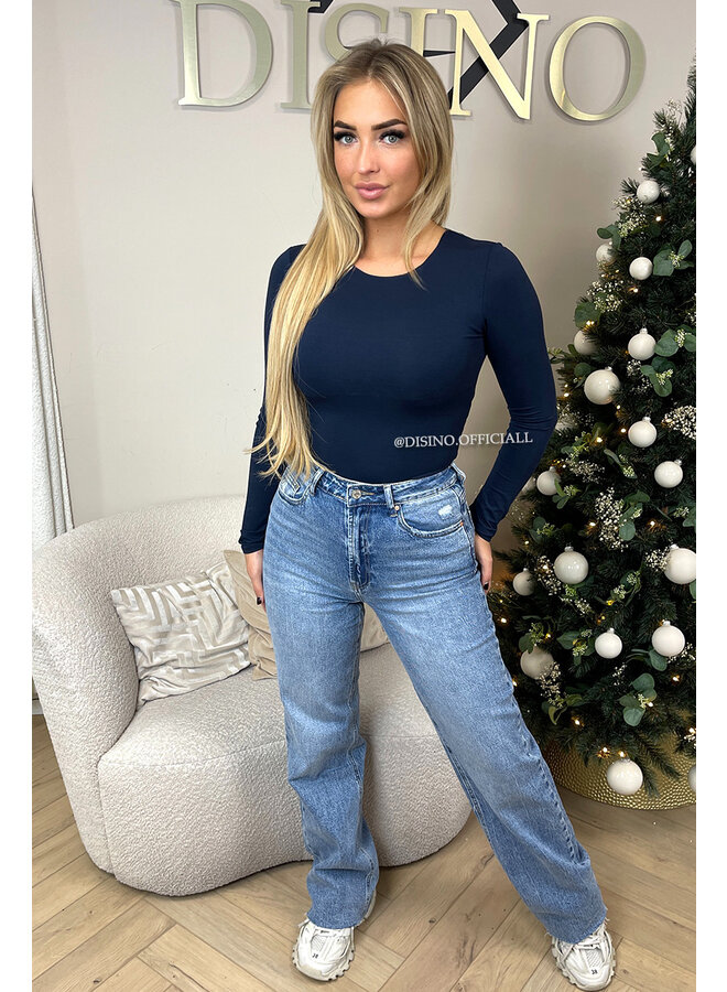 NAVY BLUE - 'JACKY LONGSLEEVE' - DOUBLE LAYERED BASIC TOP