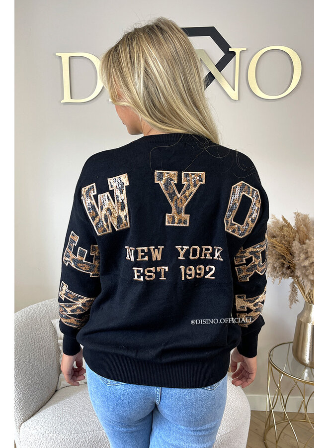 BLACK - 'LEO NY KNIT' - PREMIUM QUALITY NEW YORK ON MY BACK SWEATER