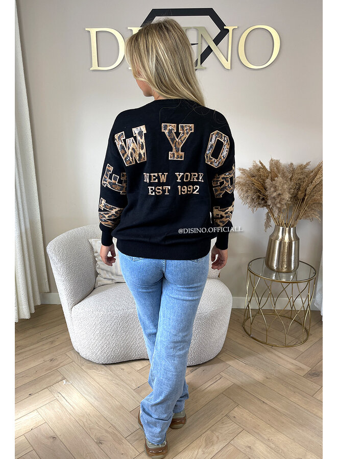 BLACK - 'LEO NY KNIT' - PREMIUM QUALITY NEW YORK ON MY BACK SWEATER