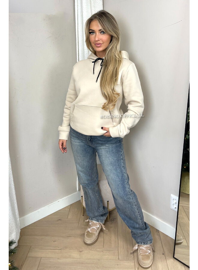BEIGE - 'BROOKE HOODIE' - FLEECE BASIC HOODIE