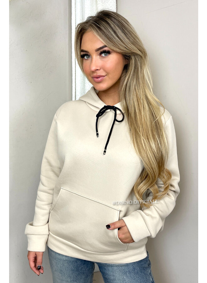 BEIGE - 'BROOKE HOODIE' - FLEECE BASIC HOODIE