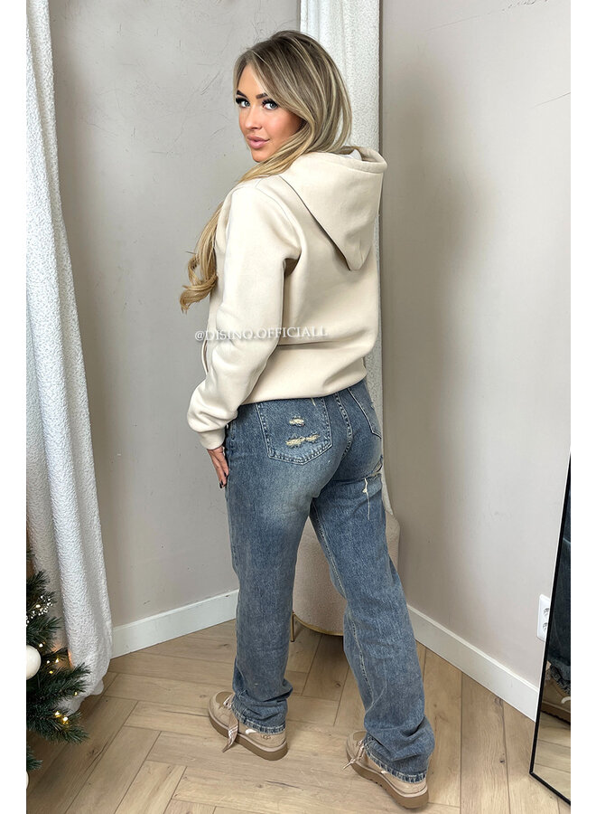 BEIGE - 'BROOKE HOODIE' - FLEECE BASIC HOODIE