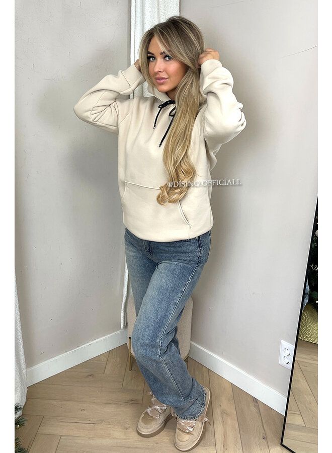 BEIGE - 'BROOKE HOODIE' - FLEECE BASIC HOODIE
