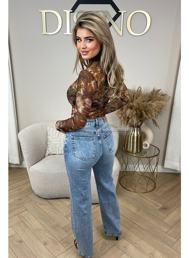 BROWN - 'RUSTIC BODY' - LONG SLEEVE MESH BODYSUIT