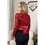 RED - 'AMELIA TOP' - ALL OVER SEQUIN LONG SLEEVE TOP
