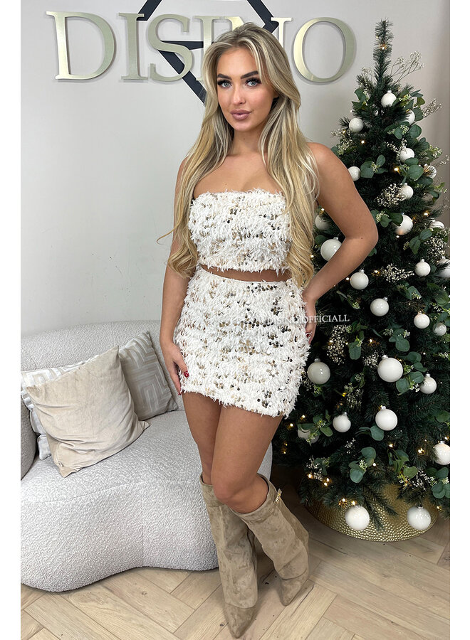 BEIGE - ‘VEERA SET’ - FLUFFY APPLICATION TOP + SKIRT SET