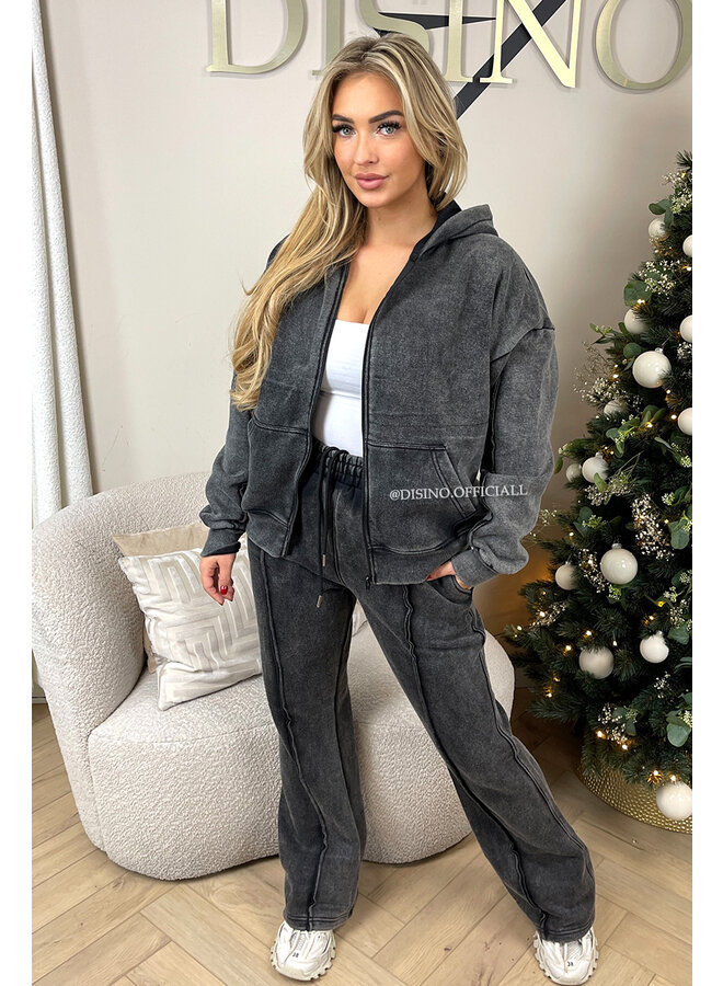 GREY - 'WASHED PRIORITY SET' - PREMIUM QUALITY ZIPPER VEST + JOGGER SET