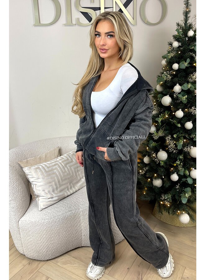 GREY - 'WASHED PRIORITY SET' - PREMIUM QUALITY ZIPPER VEST + JOGGER SET