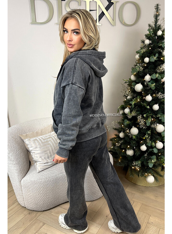 GREY - 'WASHED PRIORITY SET' - PREMIUM QUALITY ZIPPER VEST + JOGGER SET