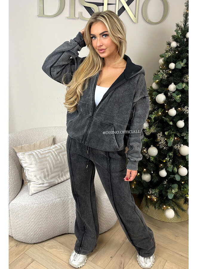 GREY - 'WASHED PRIORITY SET' - PREMIUM QUALITY ZIPPER VEST + JOGGER SET