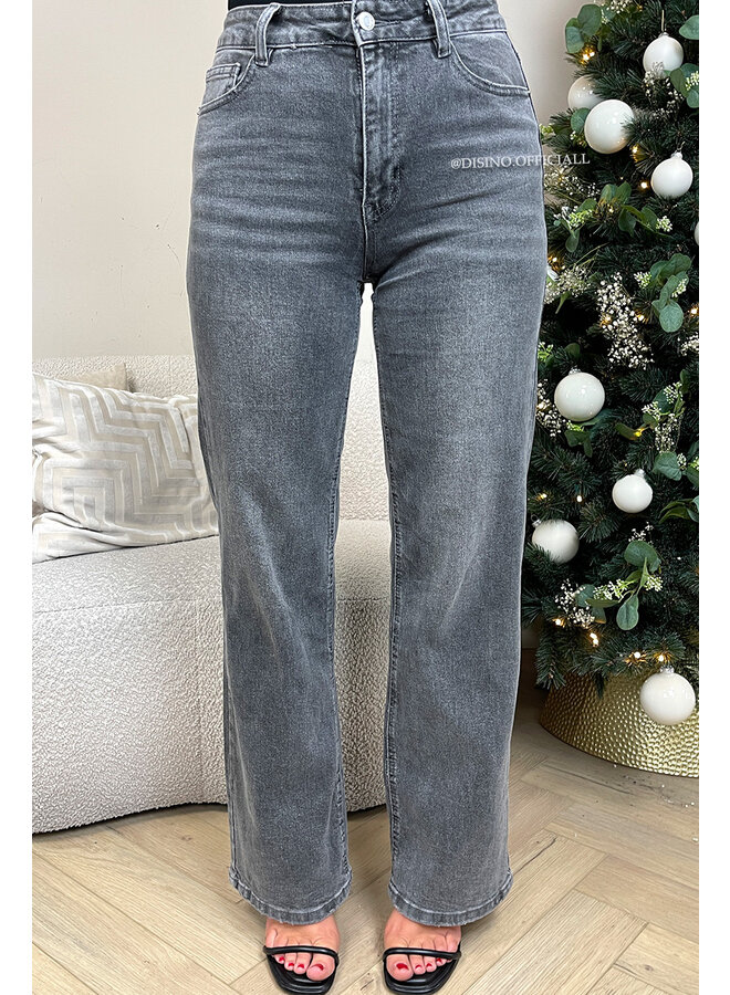 DARK GREY - 'SYDNEY RHINESTONE' - SUPER STRETCH VIRAL RIPPED BACK STRAIGHT LEG JEANS