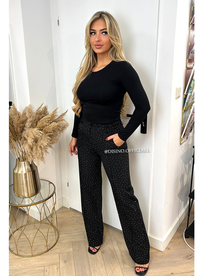 BLACK - 'DIAMONDS KIANA PANTS' - PERFECT FIT HIGH WAIST STRAIGHT PANTALON