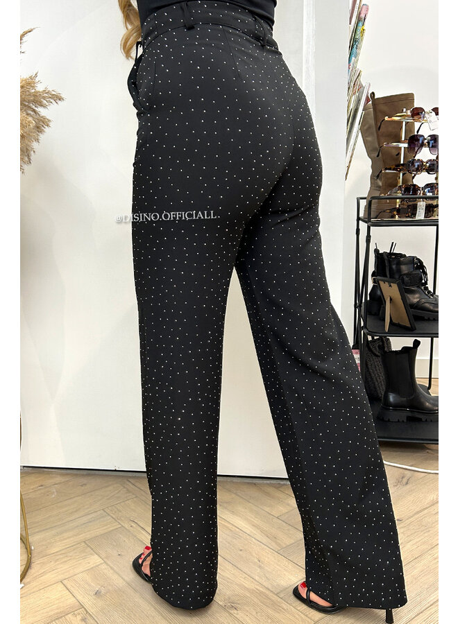 BLACK - 'DIAMONDS KIANA PANTS' - PERFECT FIT HIGH WAIST STRAIGHT PANTALON