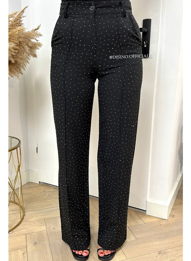 BLACK - 'DIAMONDS KIANA PANTS' - PERFECT FIT HIGH WAIST STRAIGHT PANTALON