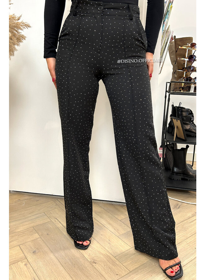 BLACK - 'DIAMONDS KIANA PANTS' - PERFECT FIT HIGH WAIST STRAIGHT PANTALON