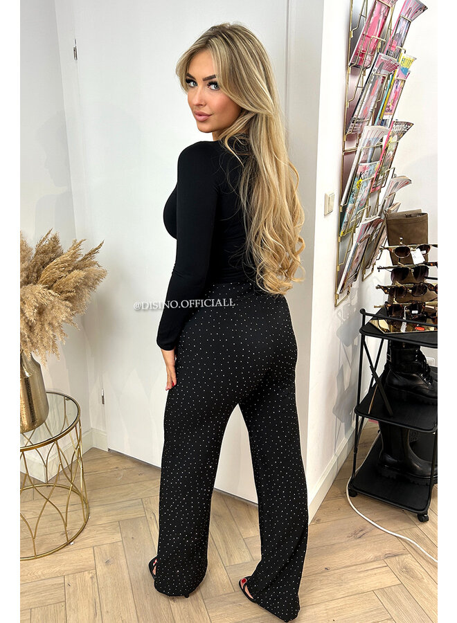 BLACK - 'DIAMONDS KIANA PANTS' - PERFECT FIT HIGH WAIST STRAIGHT PANTALON