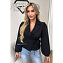 BLACK - 'FÉLINE LONG SLEEVE' - PUFF SLEEVE WRAPPED BLAZER