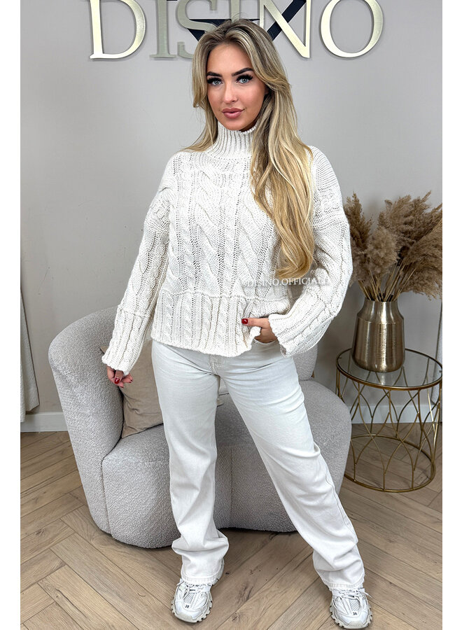 BEIGE - 'EVELYNN V2 KNIT' - KNITTED CABLE SWEATER