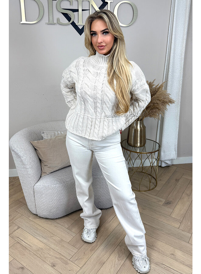 BEIGE - 'EVELYNN V2 KNIT' - KNITTED CABLE SWEATER