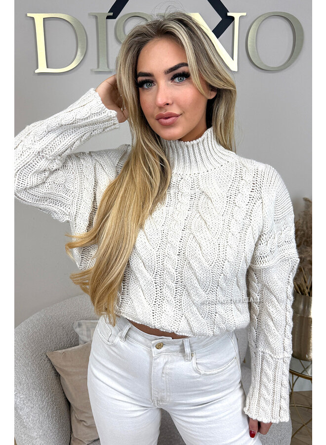 BEIGE - 'EVELYNN V2 KNIT' - KNITTED CABLE SWEATER