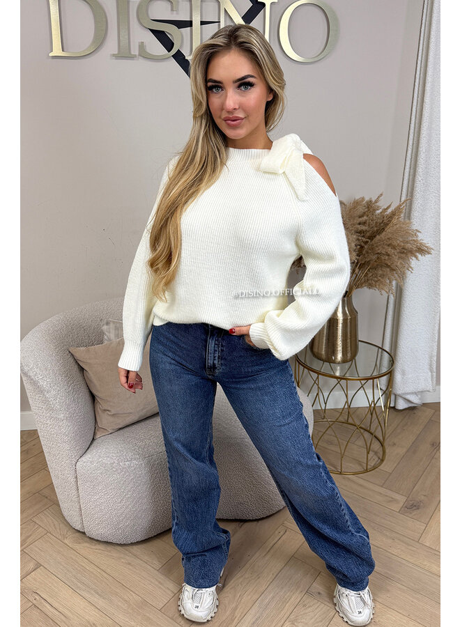 ECRU - 'GINNY' - OPEN SHOULDER BOW KNITTED SWEATER