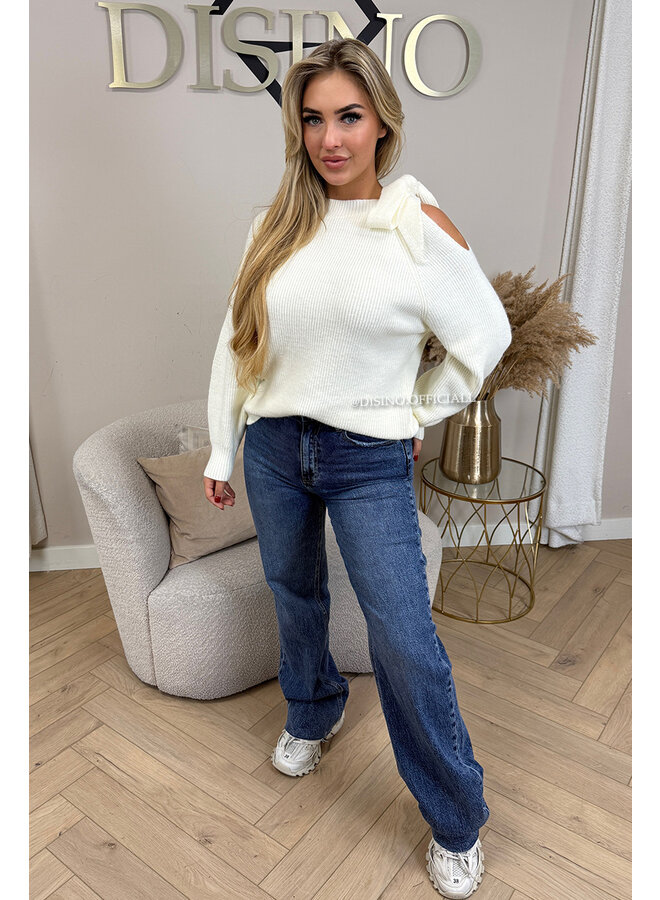ECRU - 'GINNY' - OPEN SHOULDER BOW KNITTED SWEATER
