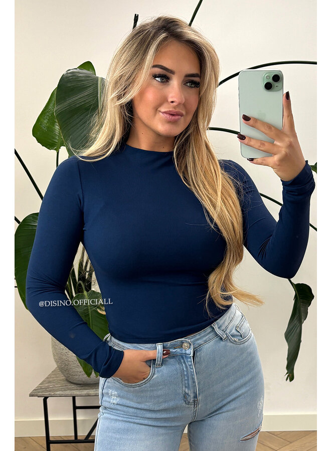 NAVY BLUE - 'MIA TOP' - PERFECT FIT HIGH NECK LONGSLEEVE TOP