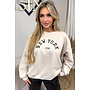 BEIGE - 'NEW YORK SWEATER' - OVERSIZES SLOGAN SWEATER