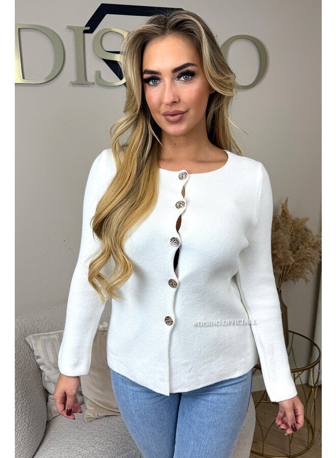 WHITE - 'MOIRA' - SUPER SOFT GOLD BUTTON KNITTED SWEATER
