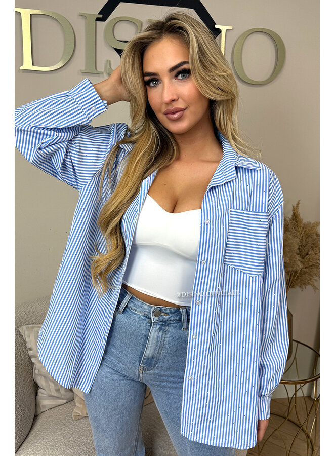 BLUE - 'MANDY V2 BLOUSE' - OVERSIZED RHINESTONE ALL OVER BLOUSE