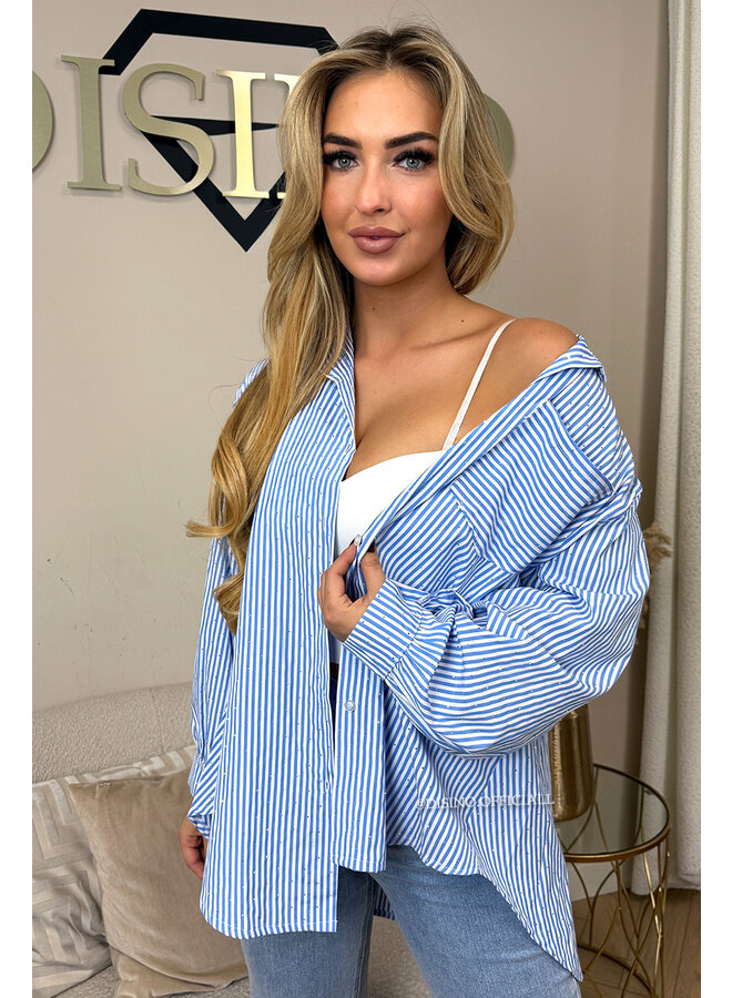 BLUE - 'MANDY V2 BLOUSE' - OVERSIZED RHINESTONE ALL OVER BLOUSE