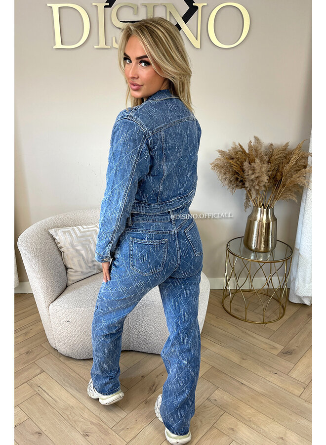 BLUE - 'AUDREY JACKET' - CROPPED RELIEF DENIM JACKET