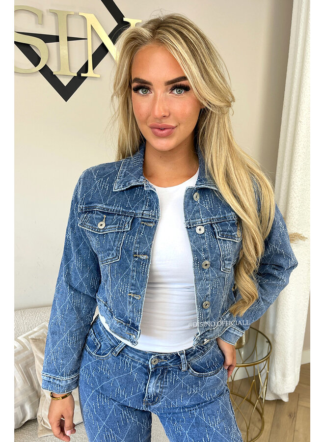 BLUE - 'AUDREY JACKET' - CROPPED RELIEF DENIM JACKET