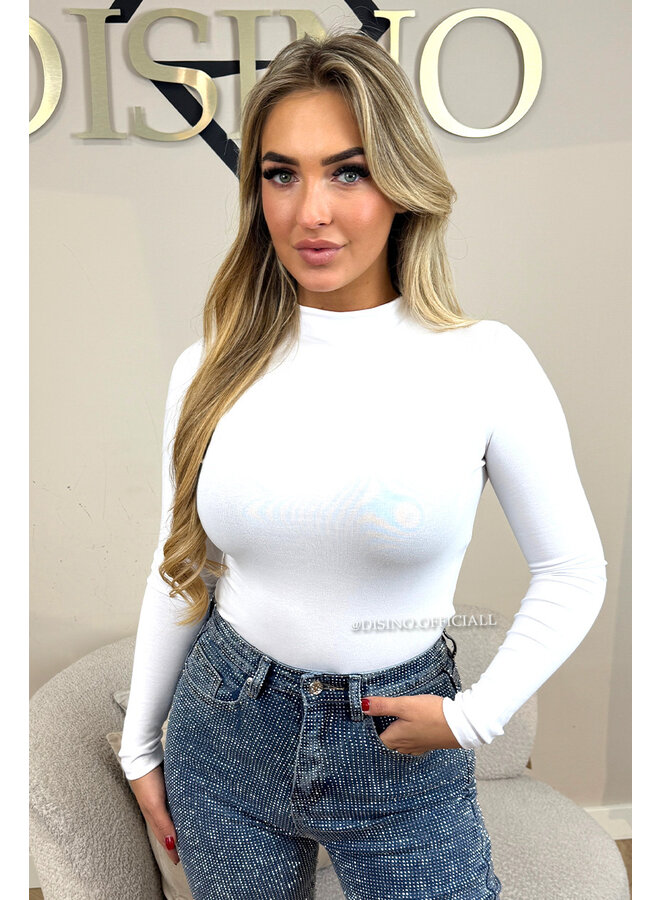 WHITE - 'MIA TOP' - PERFECT FIT HIGH NECK LONGSLEEVE TOP