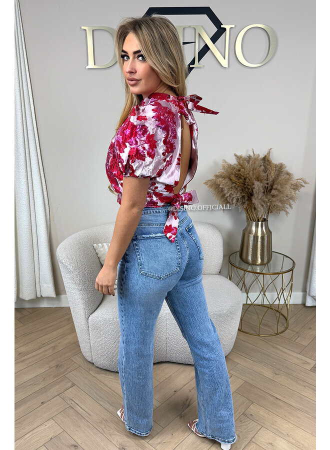 RED - 'JACQUES OPEN BACK' - EXCLUSIVE JACQUARD PRINT OPEN BACK TOP