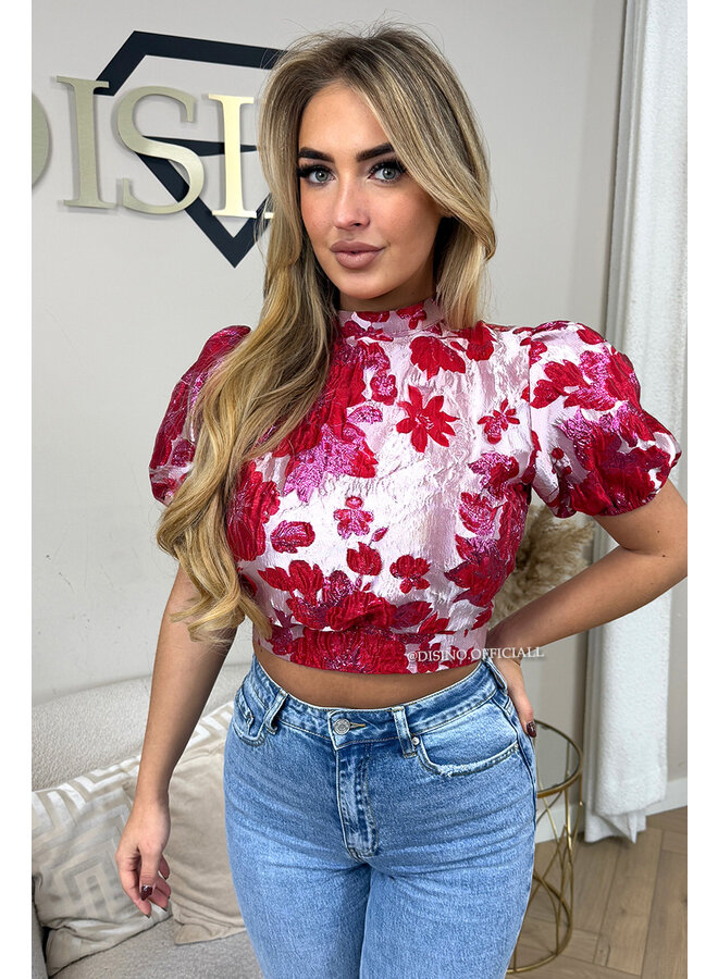 RED - 'JACQUES OPEN BACK' - EXCLUSIVE JACQUARD PRINT OPEN BACK TOP