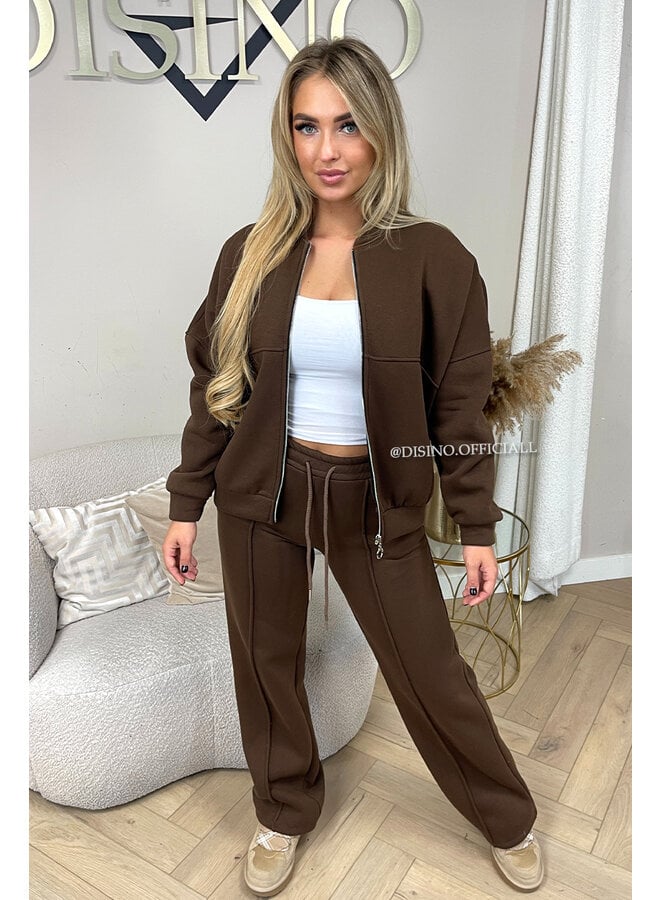 CHOCO - 'HARPER ZIPPER SET' - PREMIUM QUALITY FLEECE ZIPPER VEST + WIDE LEG JOGGER SET