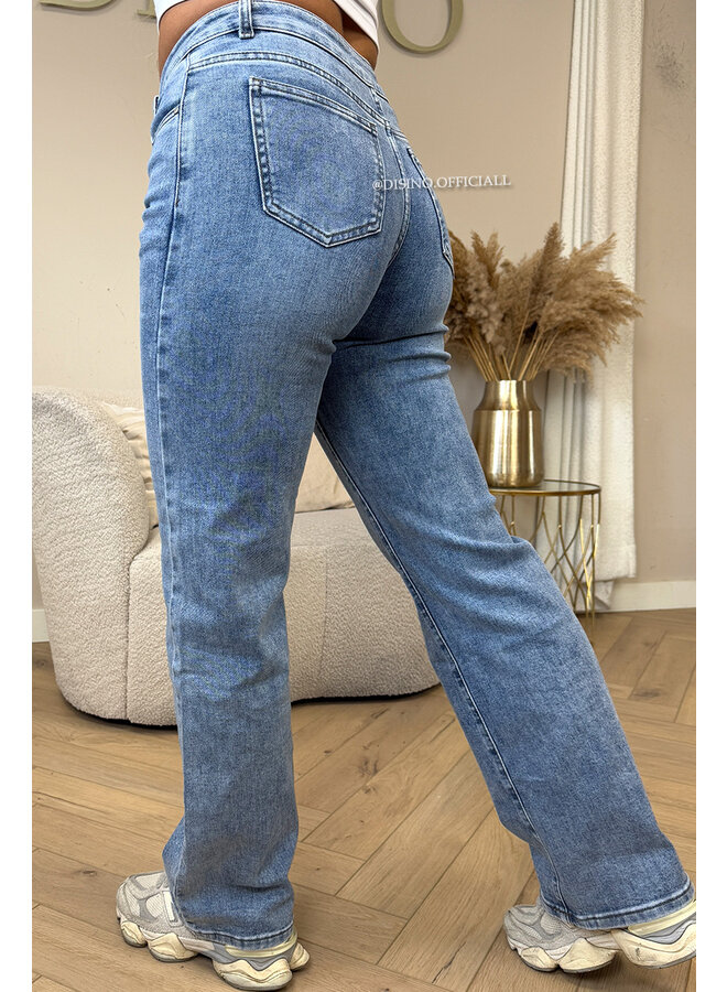 BLUE - 'MANHATTAN' - SUPER STRETCH MEDIUM WAIST WIDE LEG JEANS