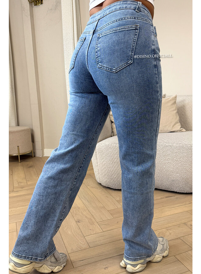 BLUE - 'MANHATTAN' - SUPER STRETCH MEDIUM WAIST WIDE LEG JEANS