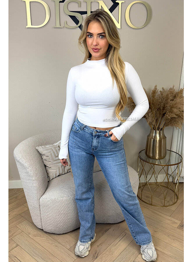 BLUE - 'MANHATTAN' - SUPER STRETCH MEDIUM WAIST WIDE LEG JEANS