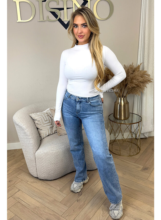 BLUE - 'MANHATTAN' - SUPER STRETCH MEDIUM WAIST WIDE LEG JEANS