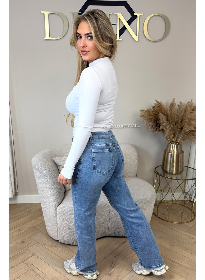 BLUE - 'MANHATTAN' - SUPER STRETCH MEDIUM WAIST WIDE LEG JEANS